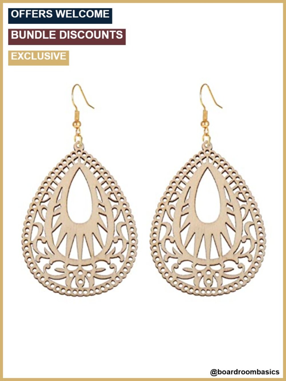Handmade Wood Teardrop Dangle Earrings Lightweight Boho Geometric Statement